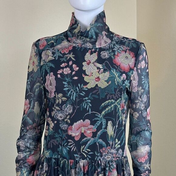 Rebecca Taylor La Vie Women's Size L Faded Garden Mesh Foral Mini Pullover Dress - Picture 6 of 15